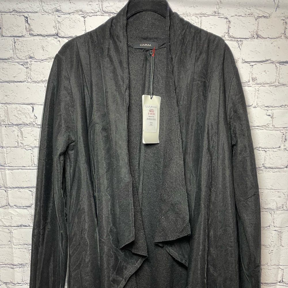 New Luukaa Women’s Black Long Sleeve Asymmetric Open Cardigan W/ Tulle  S/M